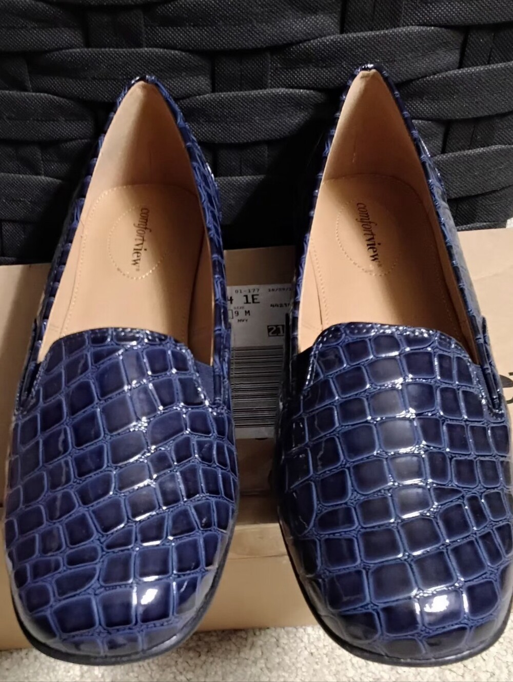 Comfortview Leisa Croc-Embossed Slip-On Flat Loafers, Navy, Size 9 - Picture 2 of 6